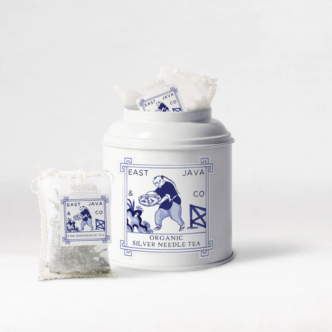 Organic Silver Needle Tea - 15x Cotton Tea Bags Tea Tin